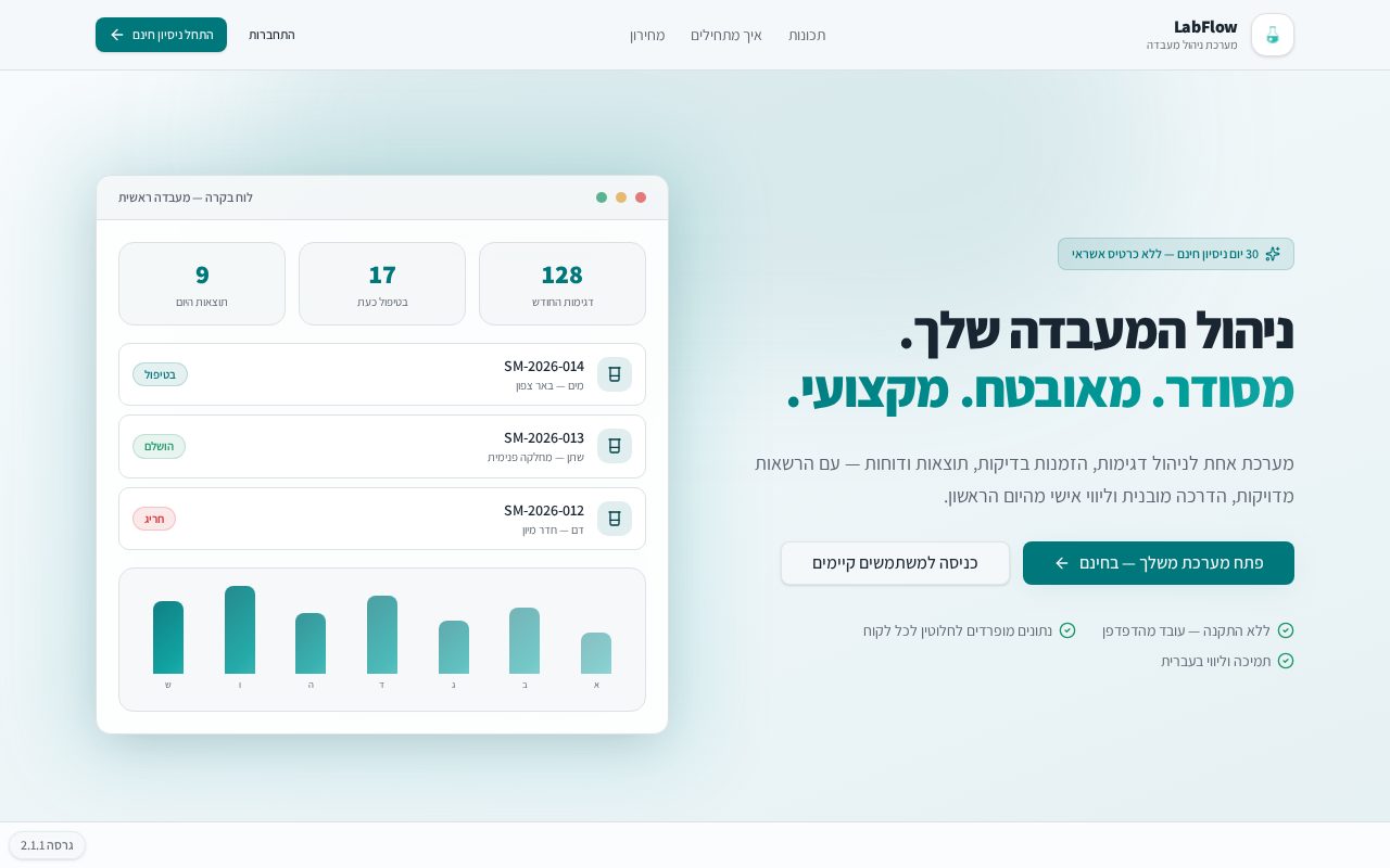 צילום מסך של ניהול בדיקות מעבדה